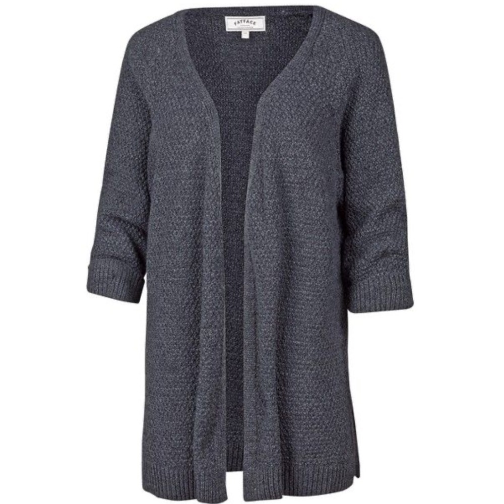 Fat Face Haywood Indigo Textured Edge to Edge Knit Cardigan Womens Size 12 Large